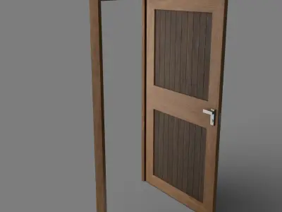 Wooden Door with frame hinges and lock Free low-poly 3D model