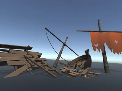 Stylized Shipwreck and Pier 3D game ready assets Low-poly 3D model