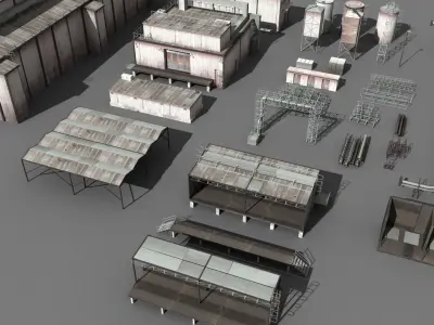 lowpoly buildings industry Low-poly 3D model