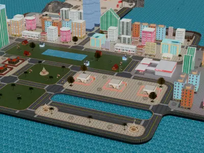 City Environment Low poly Game Ready Low-poly 3D model