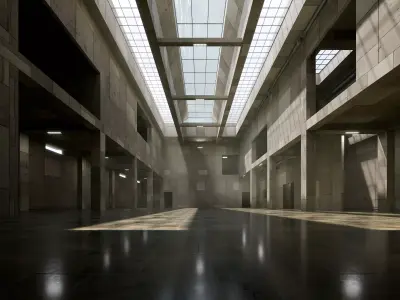 Brutalist Glass Roof Atrium - Architectural Background- V3U6 Low-poly 3D model