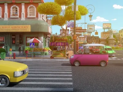 Cartoon City Street Scene V3 3D model