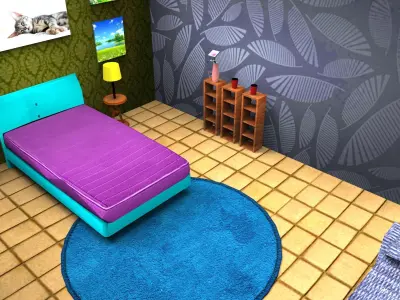 3d low poly houses with interior game ready  Low-poly 3D model