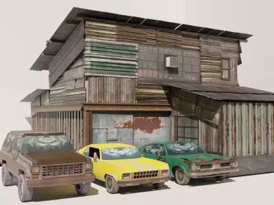 Shanty Garage for Scenes and Games Low-poly 3D model