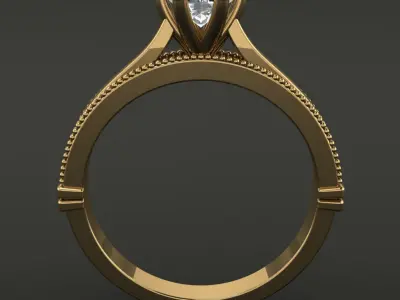 Solitaire 6 Prong Bead Gallery Engagement Ring 3D print model