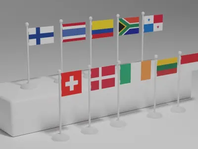 Flag and Pole Collection 3 Low-poly 3D model