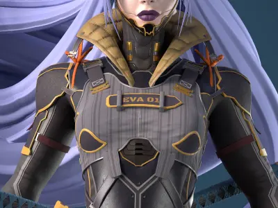 Cyberninja female character Low-poly 3D model