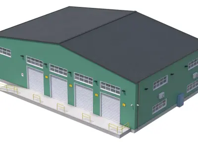 Green Industrial Building Low-poly 3D model