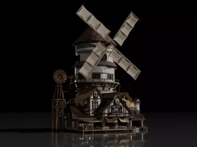 Medieval Old Windmill PBR 3D model