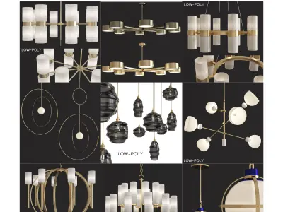 Chandelier low poly 3d model collection with shades and gold ... Low-poly 3D model