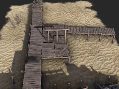 Wooden Pier Low-poly 3D model
