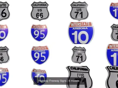 Highway Freeway Signs 3D Model Pack