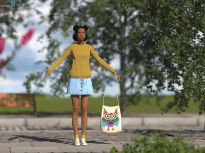 Street Style Light Skin Black Teenage Girl Rigged for Cinema 4D 3D model