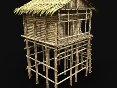 BAMBOO HOUSE JUNGLE WATCHTOWER HUT SURVIVAL CASTAWAY CABIN AAA Low-poly 3D model