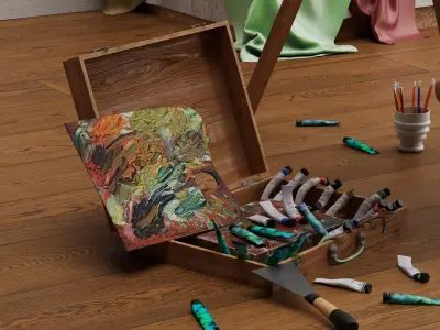 Art Studio Painting Atelier Interior PBR Game Ready  Low-poly 3D model