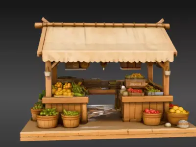 Food Stand 3D Model BackGround Scene Ready Market Stall  Low-poly 3D model