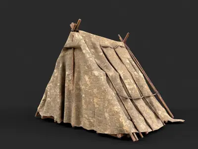 Primitive Wood and Fabric Tent Shelter 5 Low-poly 3D model