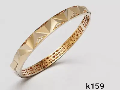 KALISTA Luxury Faceted Women Gold Bangle 3D print model