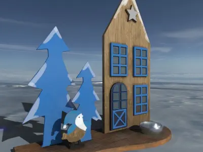 Wooden deco house candle 3D model