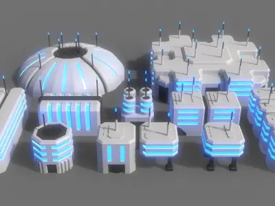 PBR Sci-Fi Building A 11-20 3D Model Pack