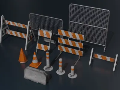 Traffic barricades - barriers - cones Low-poly 3D model
