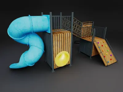 Playground Kids Games Exterior - Wooden Outdoor 3D Model PBR Low-poly 3D model