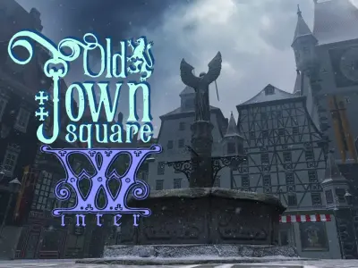 Old Town Square Winter Low-poly 3D model