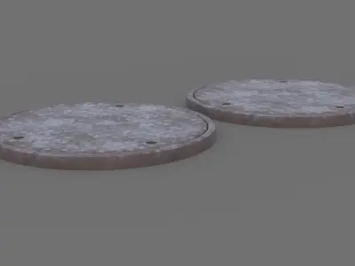 Manhole 1 pair of round metal plates Low-poly 3D model