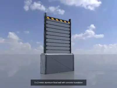 Flood-Protection-Wall with Concrete Foundation 3m all Versions 3D Model Pack