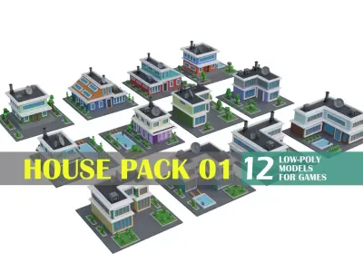 Low Poly House Pack Low-poly 3D model