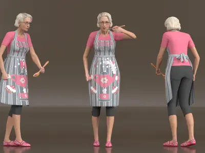  Elderly Female Chef with Apron Rigged for Maya 