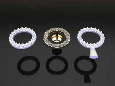 Round Halo Diamond Stud Earring Large Size 3D print model