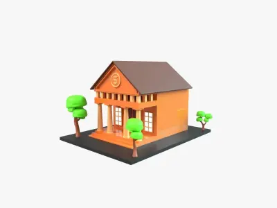 Bank Building 3D Illustration 3D model