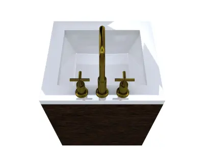 Vanity bathroom with drawers and brass faucet 3D model