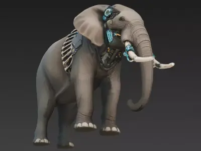 Cyber Elephant Creature Model Low-poly 3D model
