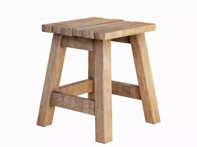 Medieval Wooden Stool 05 Low-poly 3D model