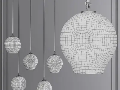Small Bubble Pendant Brushed Brass and White Glass 3D model