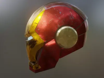 Iron Man Helmet Mark 3 - Battle Damaged - PBR Textures Low-poly 3D model