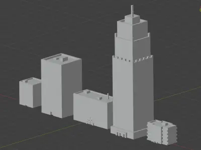 Voxel City Tower Buildings Low-poly 3D model