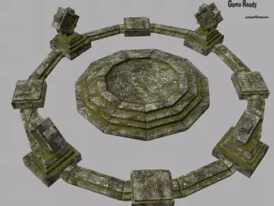 temple stone circle with stones Low-poly 3D model