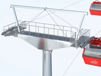 Telecabin Ski Lift Cableway- Animated and Rigged Low-poly 3D model