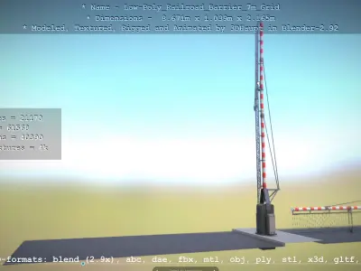Low-Poly Railroad Barrier 7m with Protective Grid Low-poly 3D model