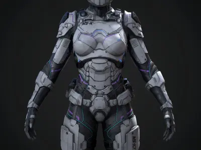 Female Sci-fi Soldier Low-poly 3D model