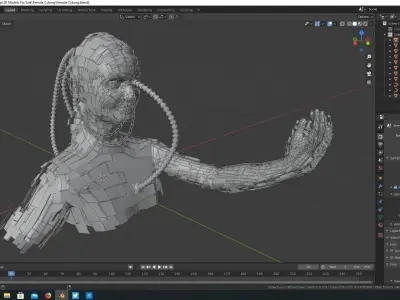 Female Cyborg character upper bust section 3D model