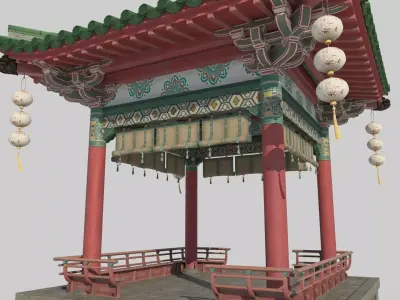 Ancient Asian architecture pavilions 3D model