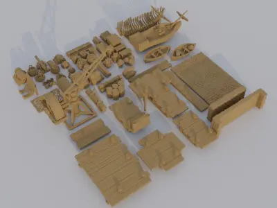 Dockyard Pack  60 scatter model Tabletop Terrain 28 mm 3D print model