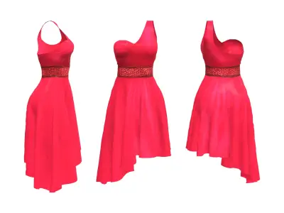 One Shoulder Asymmetrical Cocktail Dress Low-poly 3D model
