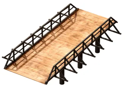 Wooden bridge over the river 3D model