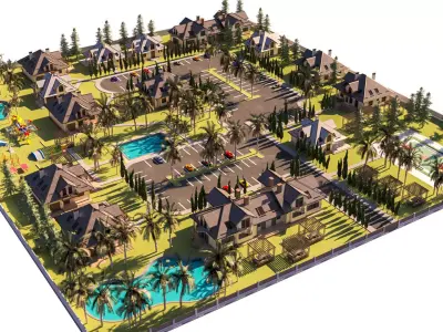 Resort Townhouse Community 3D Model Low-poly 3D model