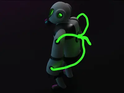 Slim-Man robot with glowing eyes Low-poly 3D model
